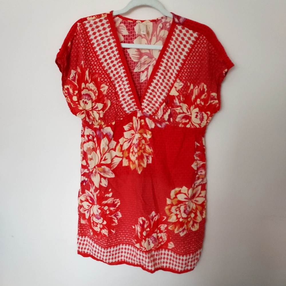 Tropical Bright Floral Rayon Popover Cover up Vacation Travel Beach Resort